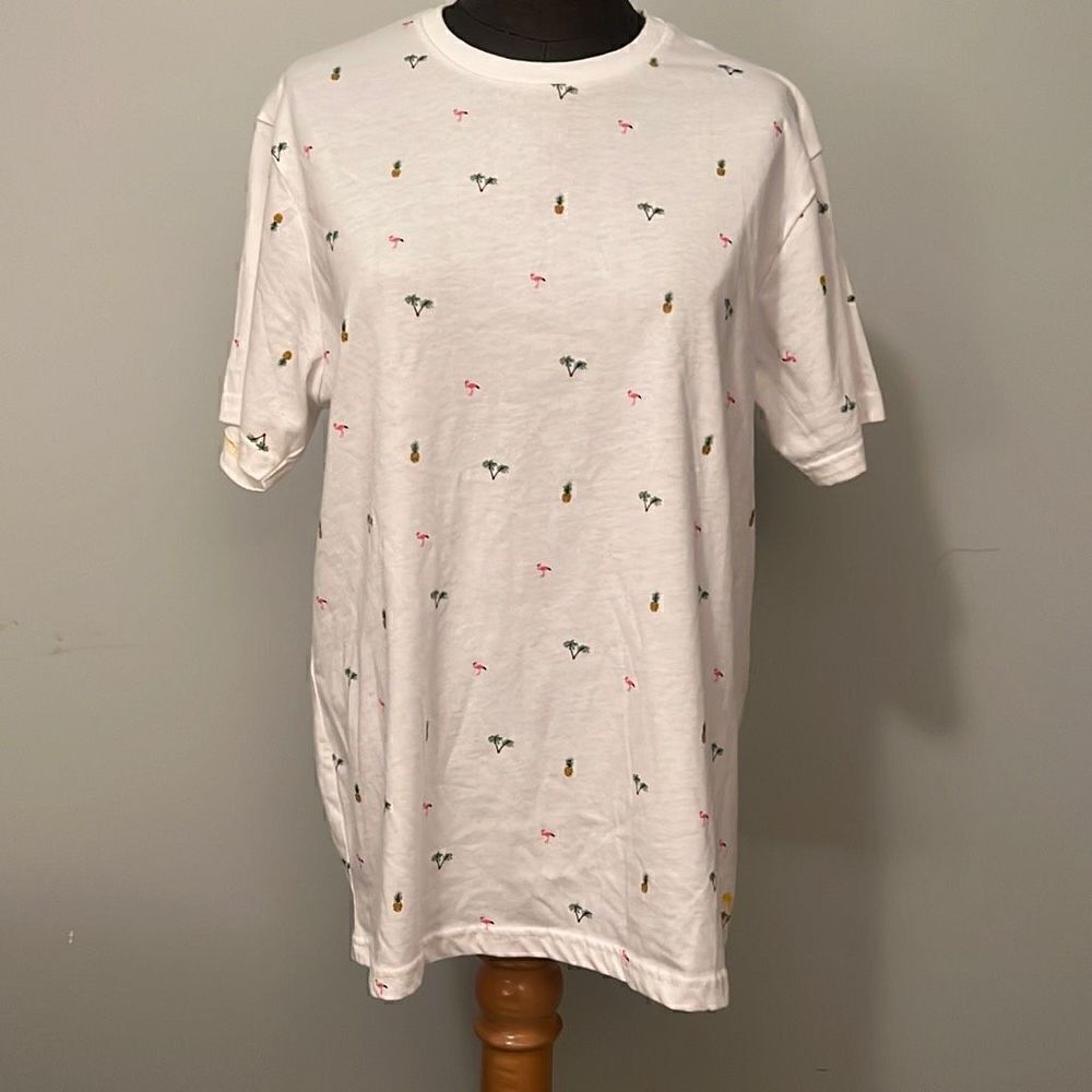 Denim And Flower Men's White Tropical Flamingo Graphic Tee Size Medium